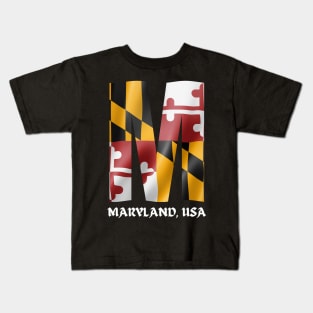 MARYLAND STATE FLAG AND MARYLAND M DESIGN Kids T-Shirt